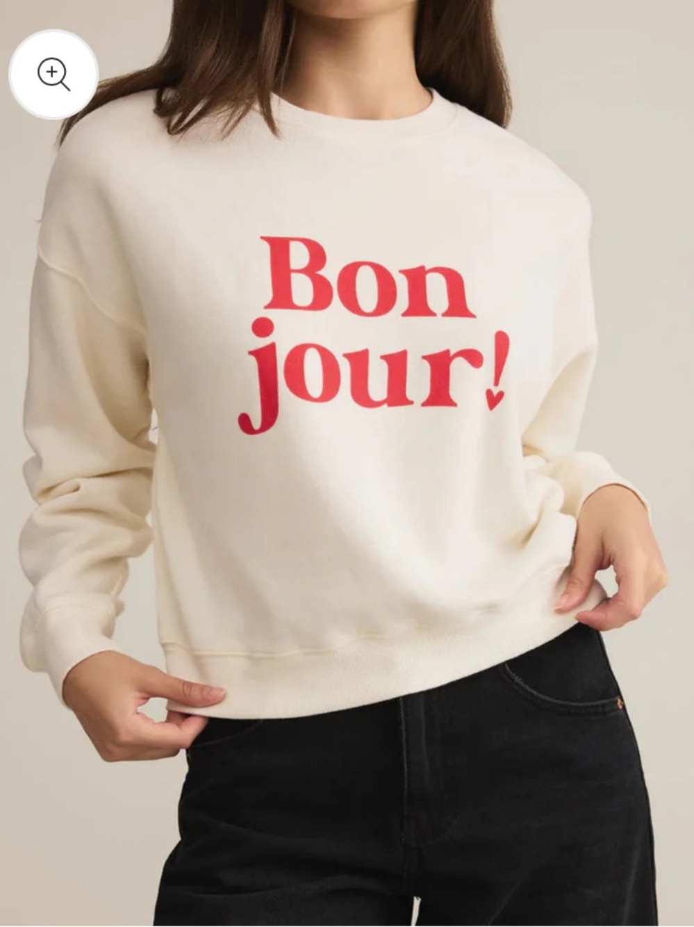 Z Supply Cream Sweatshirt with Pink "Bonjour" Print